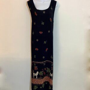 Dress Sleeveless Maxi Safari Design Sz 2X Black Rayon